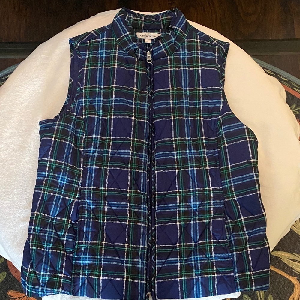 Croft & Barrow Blue, Green and white Plaid puffy Vest